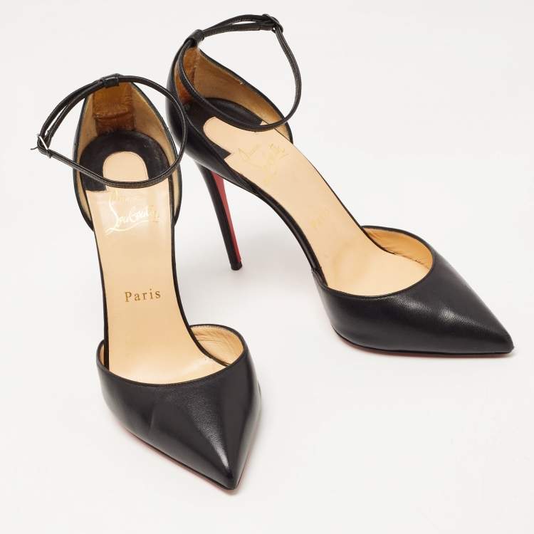 Pre Owned Christian Louboutin Black Leather Uptown Ankle Strap Pumps Size 38