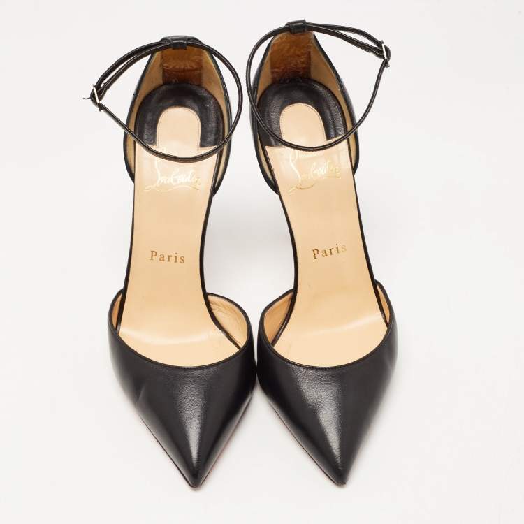 Pre Owned Christian Louboutin Black Leather Uptown Ankle Strap Pumps Size 38