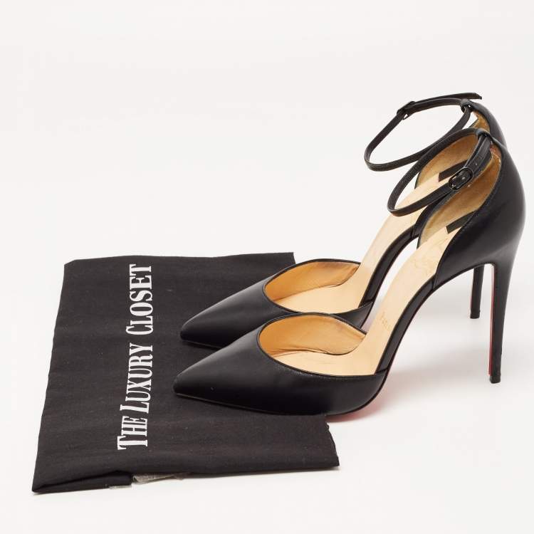 Pre Owned Christian Louboutin Black Leather Uptown Ankle Strap Pumps Size 38