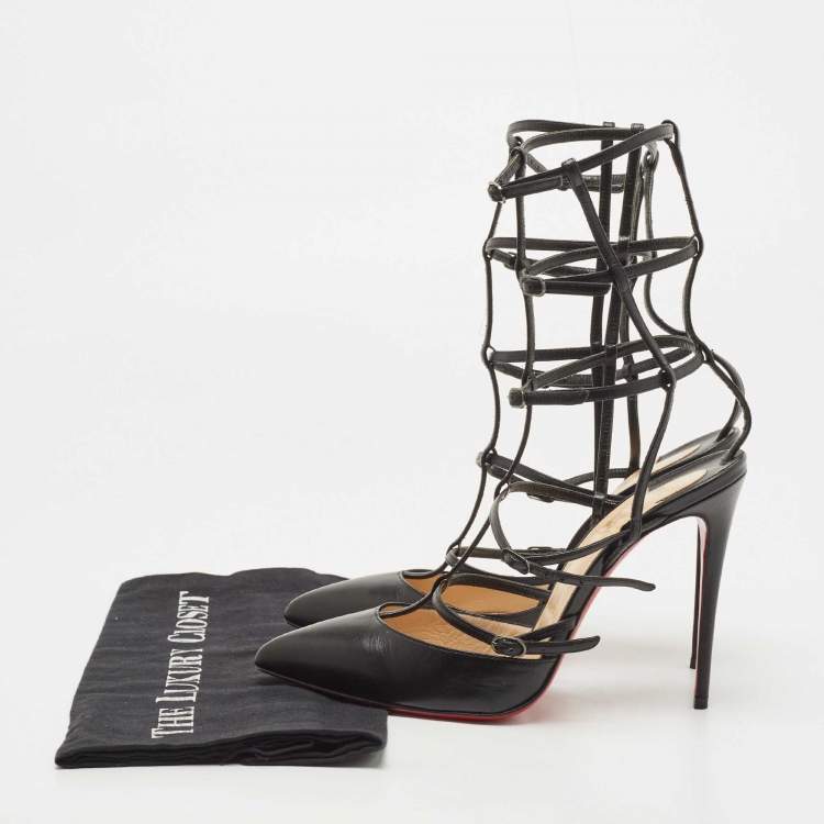 Pre Owned Christian Louboutin Black Leather Kadreyana Caged Pumps Size 39