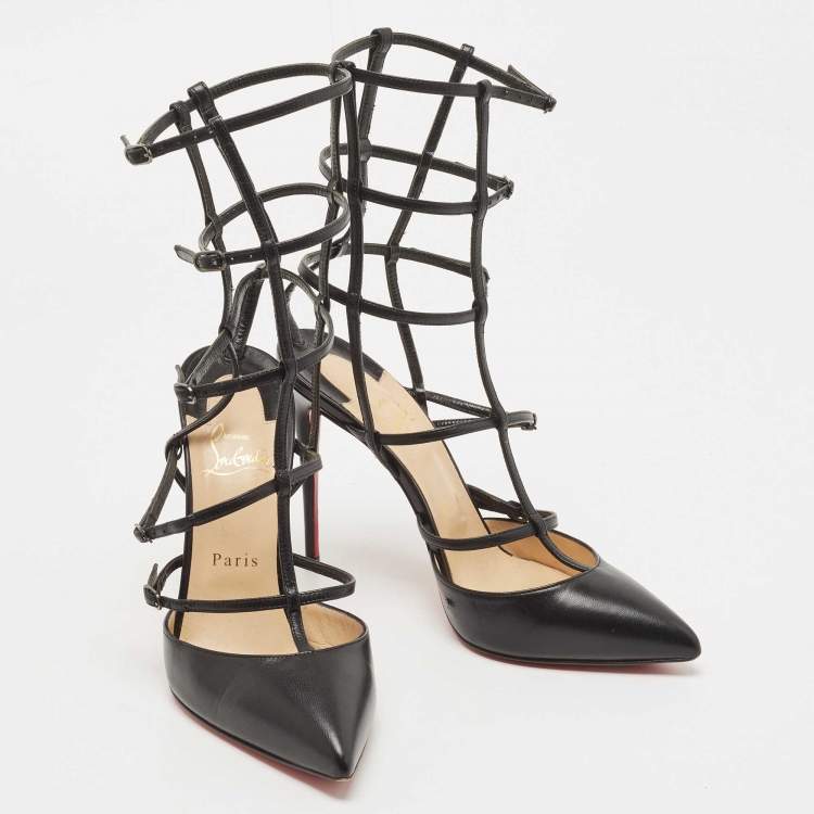 Pre Owned Christian Louboutin Black Leather Kadreyana Caged Pumps Size 39