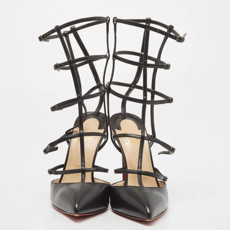 Pre Owned Christian Louboutin Black Leather Kadreyana Caged Pumps Size 39
