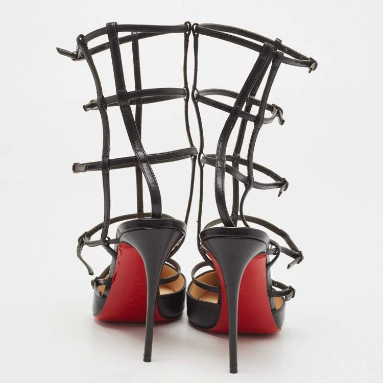 Pre Owned Christian Louboutin Black Leather Kadreyana Caged Pumps Size 39