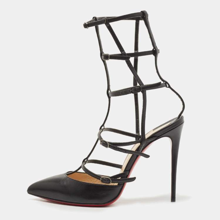 Pre Owned Christian Louboutin Black Leather Kadreyana Caged Pumps Size 39