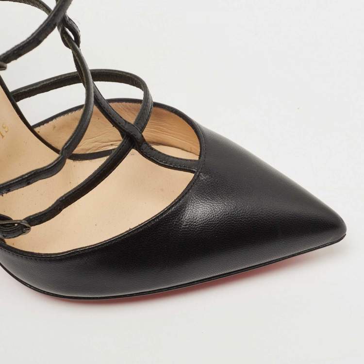 Pre Owned Christian Louboutin Black Leather Kadreyana Caged Pumps Size 39