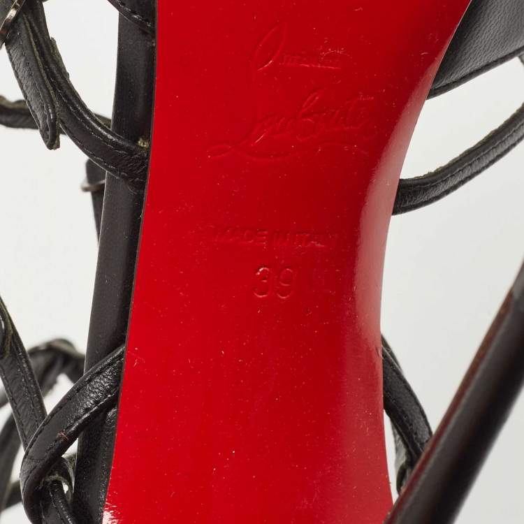Pre Owned Christian Louboutin Black Leather Kadreyana Caged Pumps Size 39
