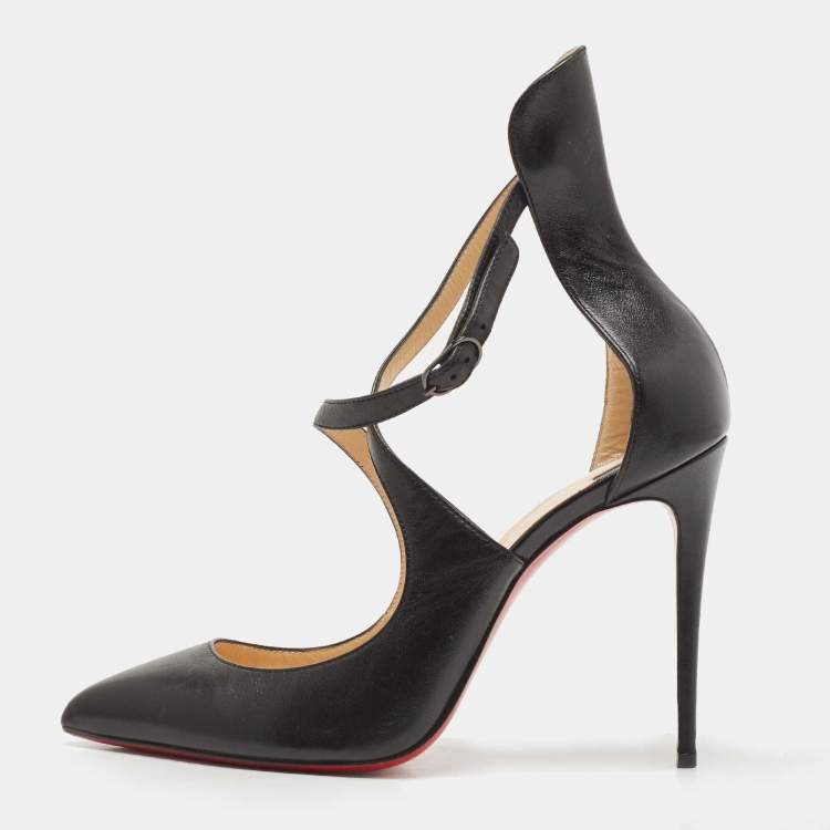 Pre Owned Christian Louboutin Black Leather Marlenarock Pumps Size 38