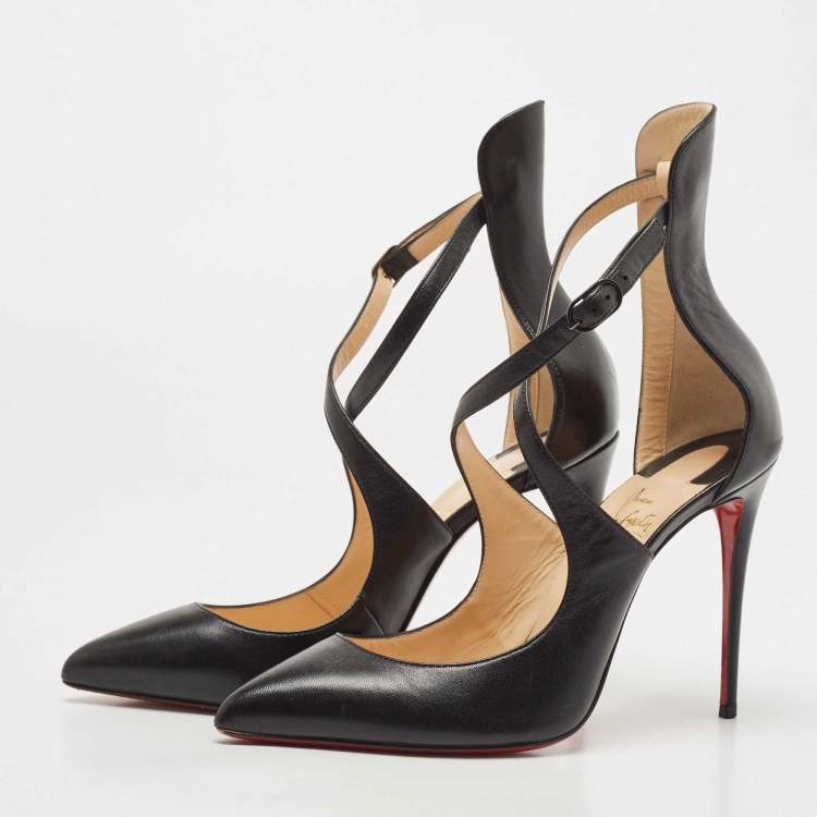 Pre Owned Christian Louboutin Black Leather Marlenarock Pumps Size 38
