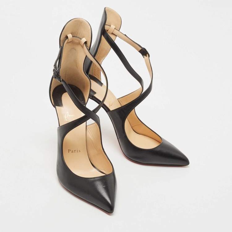 Pre Owned Christian Louboutin Black Leather Marlenarock Pumps Size 38