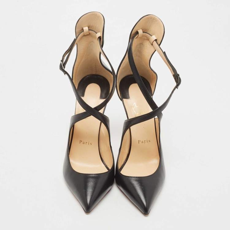 Pre Owned Christian Louboutin Black Leather Marlenarock Pumps Size 38