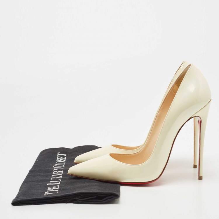 Pre Owned Christian Louboutin Cream Patent Leather So Kate Pumps Size 38