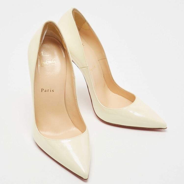Pre Owned Christian Louboutin Cream Patent Leather So Kate Pumps Size 38