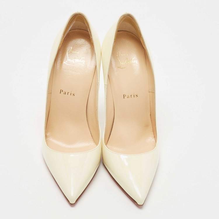 Pre Owned Christian Louboutin Cream Patent Leather So Kate Pumps Size 38