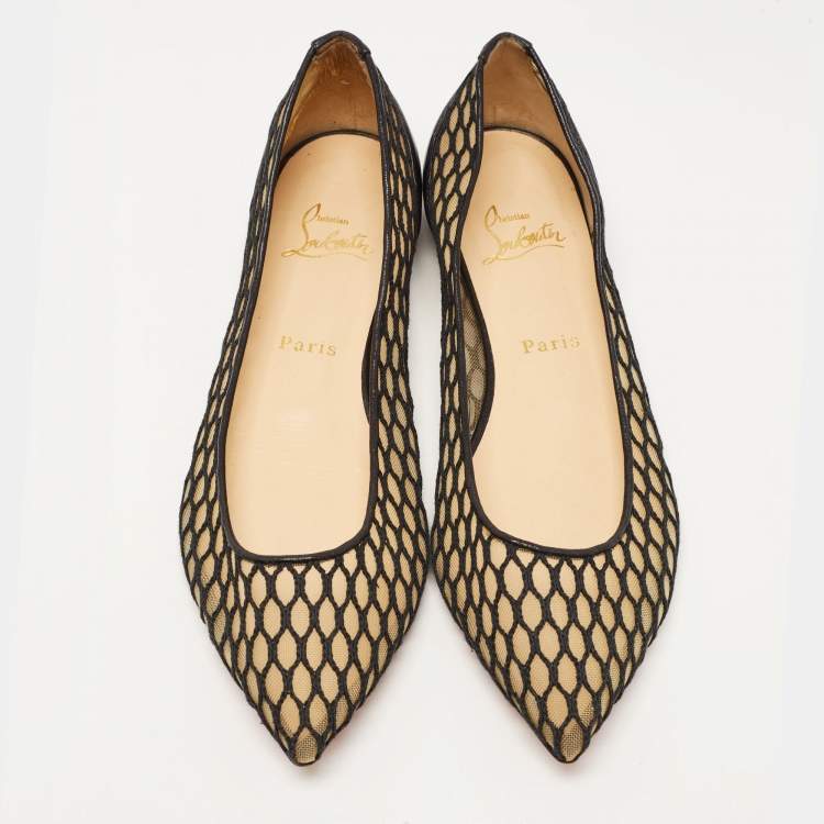 Pre Owned Christian Louboutin Black Leather and Mesh Miss Mix Ballet Flats Size 38.5