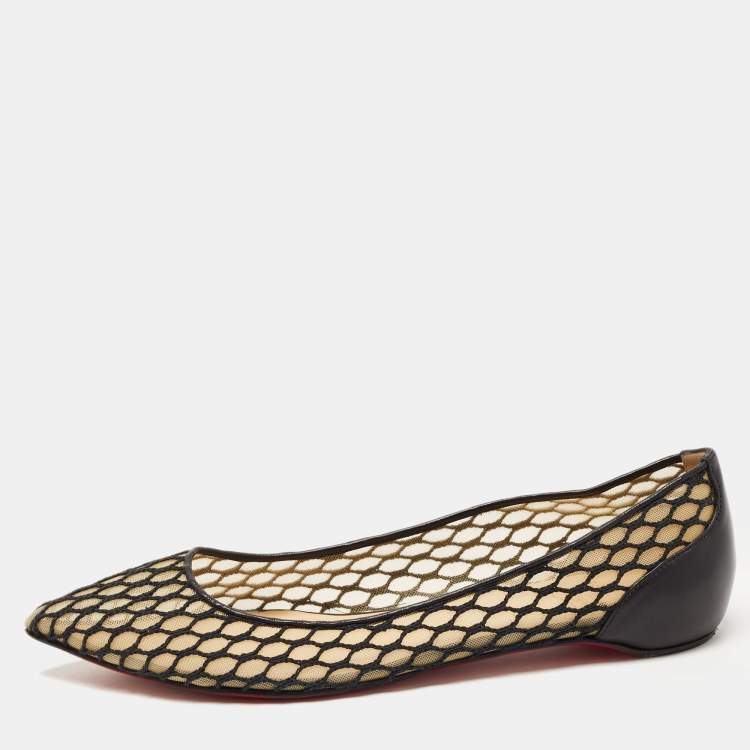 Pre Owned Christian Louboutin Black Leather and Mesh Miss Mix Ballet Flats Size 38.5