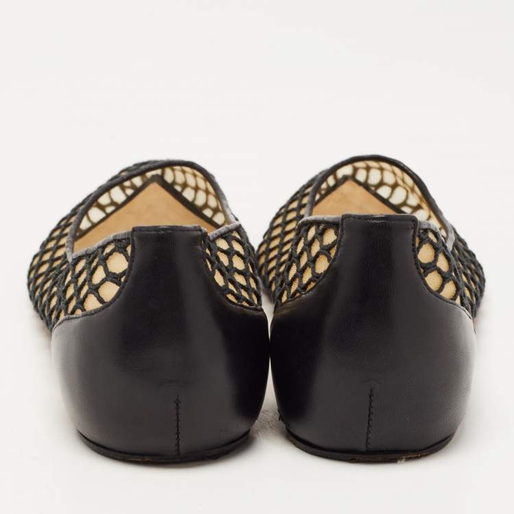 Pre Owned Christian Louboutin Black Leather and Mesh Miss Mix Ballet Flats Size 38.5