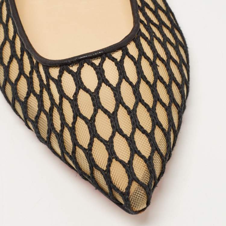 Pre Owned Christian Louboutin Black Leather and Mesh Miss Mix Ballet Flats Size 38.5