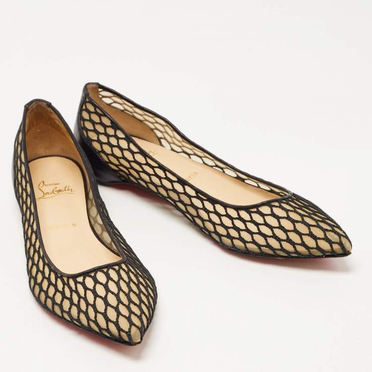 Pre Owned Christian Louboutin Black Leather and Mesh Miss Mix Ballet Flats Size 38.5