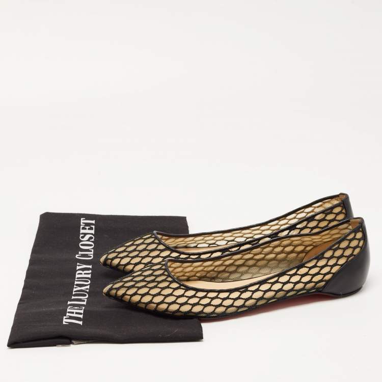 Pre Owned Christian Louboutin Black Leather and Mesh Miss Mix Ballet Flats Size 38.5