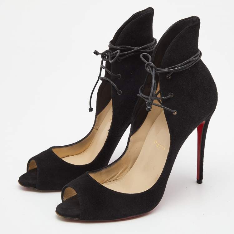 Christian Louboutin Black Suede Megavamp Peep Toe Pumps Size 38