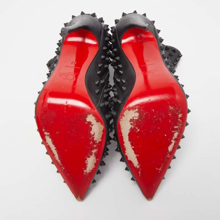 Pre Owned Christian Louboutin Black Leather Snakilta Spike Ankle Booties Size 38