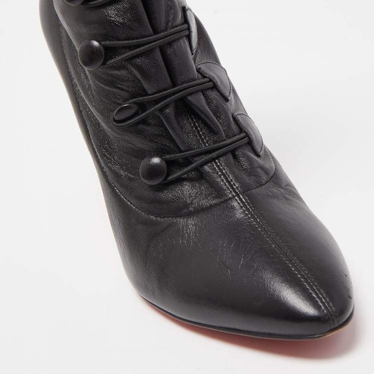 Pre Owned Christian Louboutin Black Leather French Tutu Button Booties Size 38