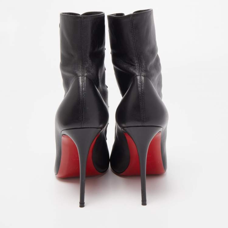 Pre Owned Christian Louboutin Black Leather French Tutu Button Booties Size 38