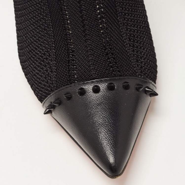 Pre Owned Christian Louboutin Black Knit Fabric and Leather Dovi Dova Sock Booties Size 38