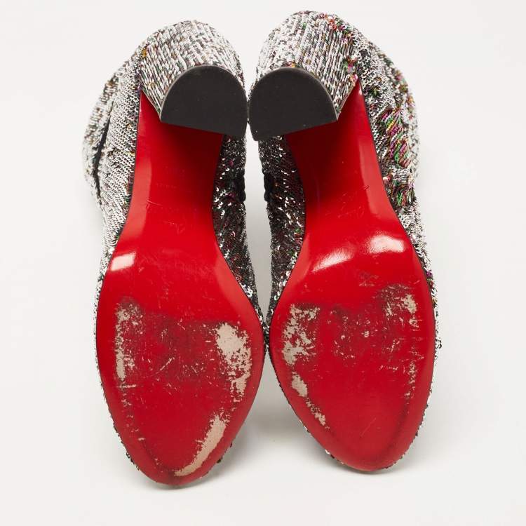 Pre Owned Christian Louboutin Multicolor Sequin Moulamax Ankle Boots Size 38.5