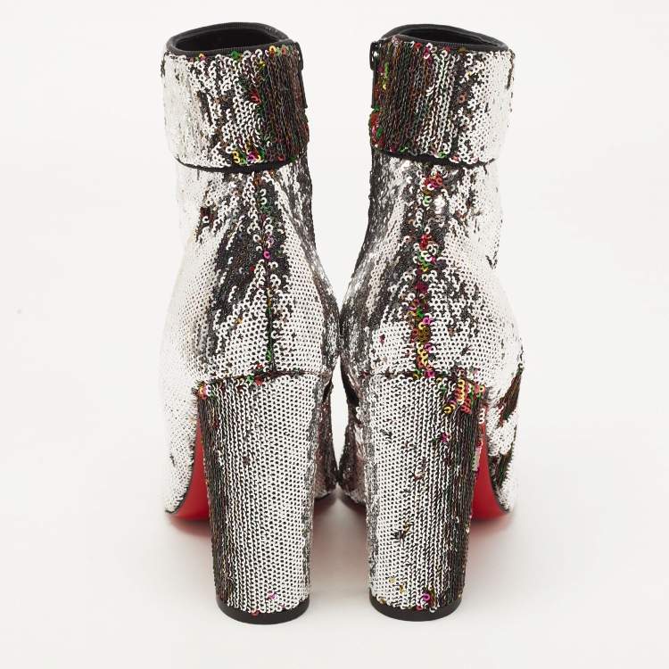 Pre Owned Christian Louboutin Multicolor Sequin Moulamax Ankle Boots Size 38.5