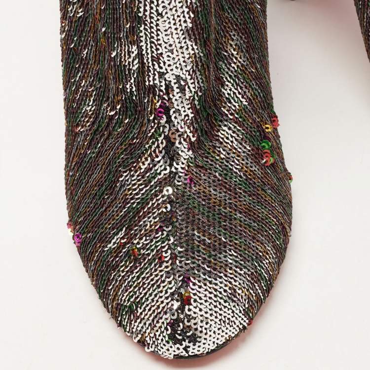 Pre Owned Christian Louboutin Multicolor Sequin Moulamax Ankle Boots Size 38.5