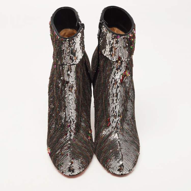 Pre Owned Christian Louboutin Multicolor Sequin Moulamax Ankle Boots Size 38.5
