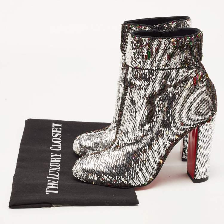 Pre Owned Christian Louboutin Multicolor Sequin Moulamax Ankle Boots Size 38.5
