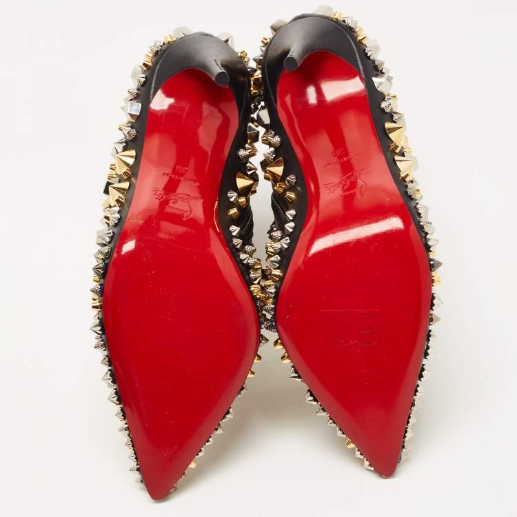 Pre Owned Christian Louboutin Black Leather Studded So Full Kate Ankle Booties Size 38