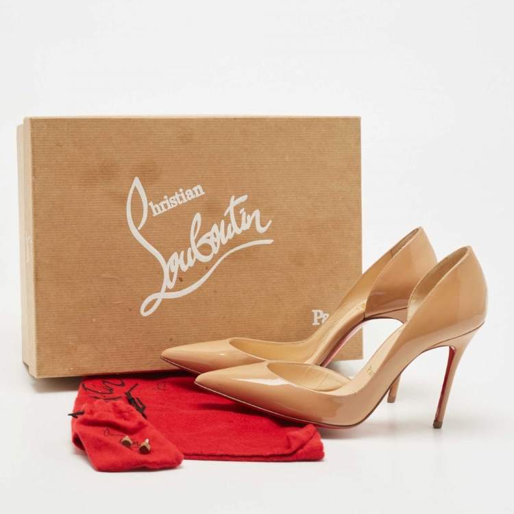 Pre Owned Christian Louboutin Beige Patent Iriza Pumps Size 34.5