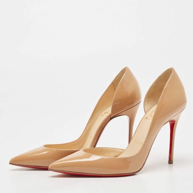 Pre Owned Christian Louboutin Beige Patent Iriza Pumps Size 34.5