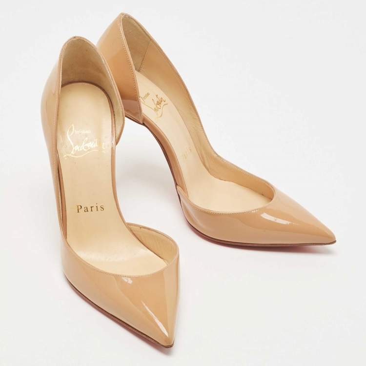 Pre Owned Christian Louboutin Beige Patent Iriza Pumps Size 34.5
