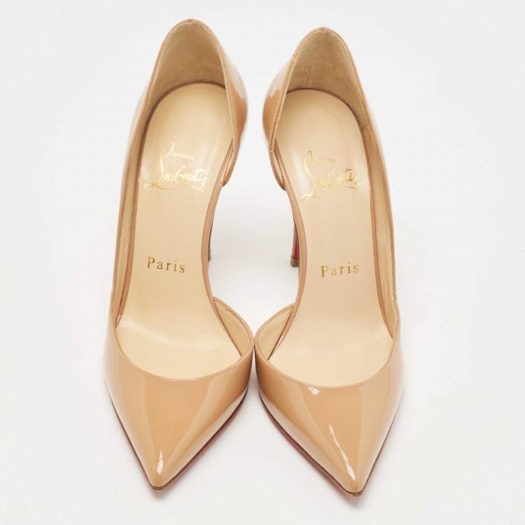 Pre Owned Christian Louboutin Beige Patent Iriza Pumps Size 34.5