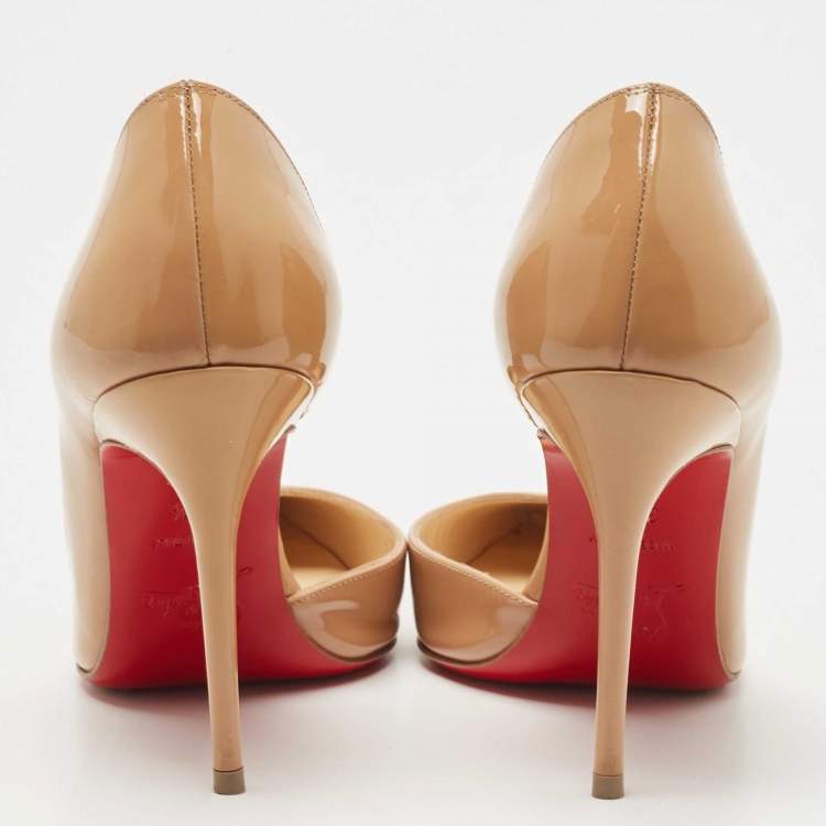 Pre Owned Christian Louboutin Beige Patent Iriza Pumps Size 34.5