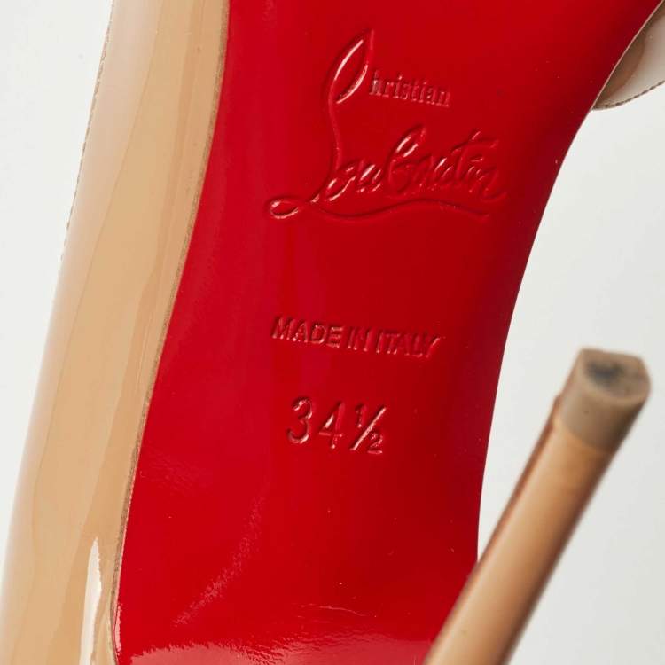 Pre Owned Christian Louboutin Beige Patent Iriza Pumps Size 34.5