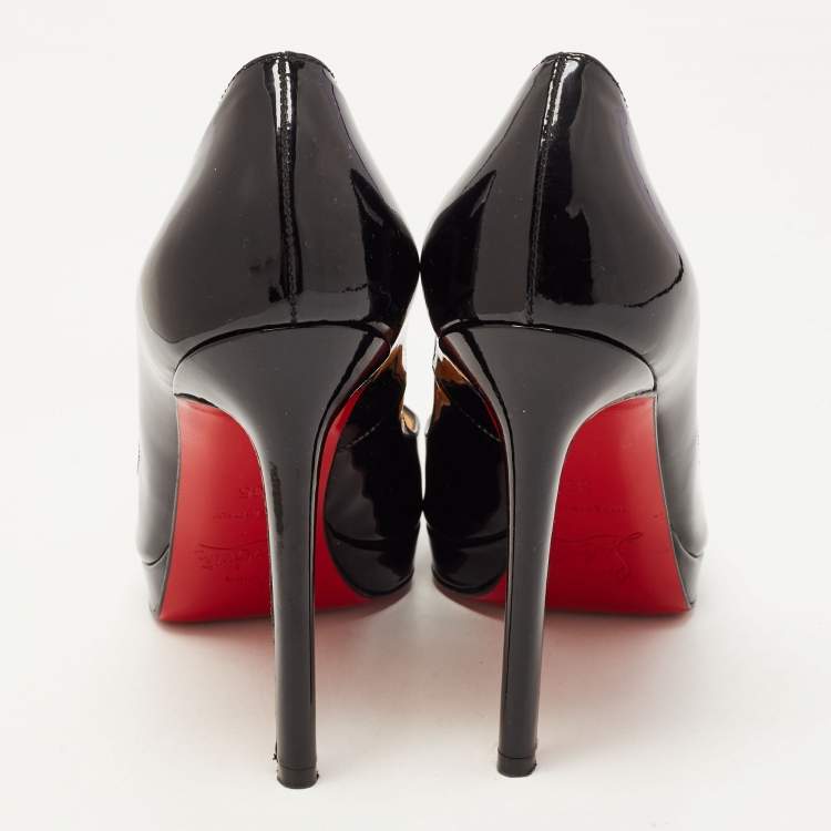 Pre Owned Christian Louboutin Black Patent Leather Pigalle Plato Pumps Size 35