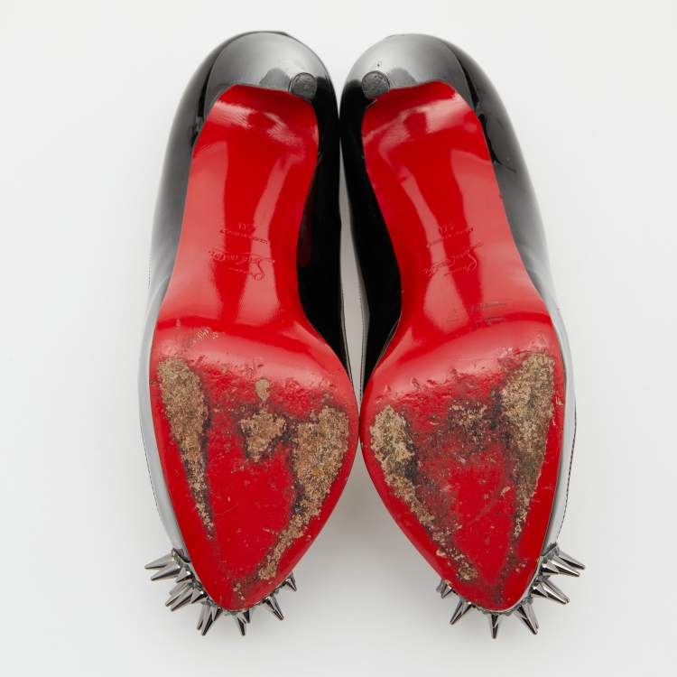 Pre Owned Christian Louboutin Black Patent Leather and Suede Asteroid Platform Pumps Size 40