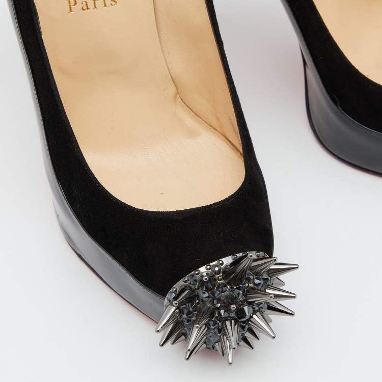 Pre Owned Christian Louboutin Black Patent Leather and Suede Asteroid Platform Pumps Size 40