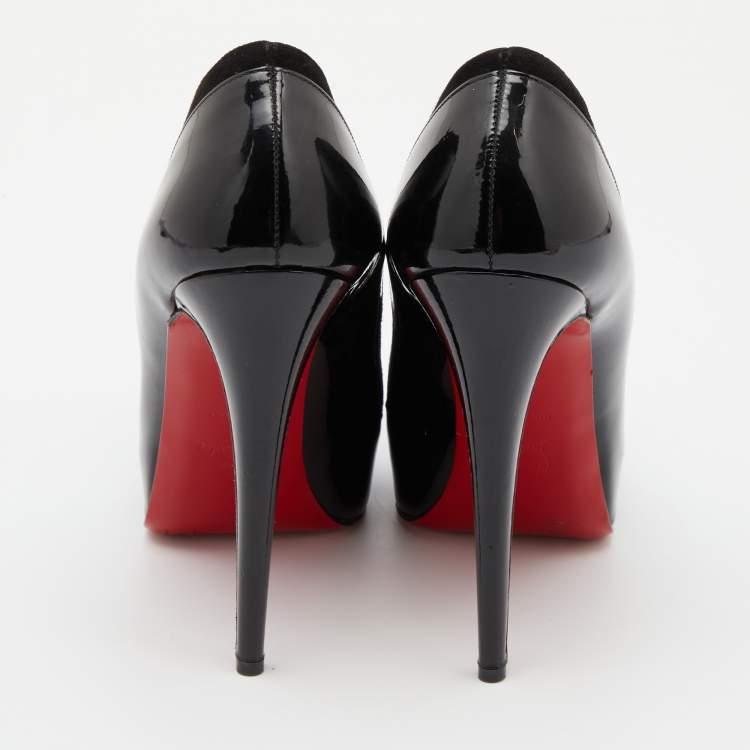 Pre Owned Christian Louboutin Black Patent Leather and Suede Asteroid Platform Pumps Size 40