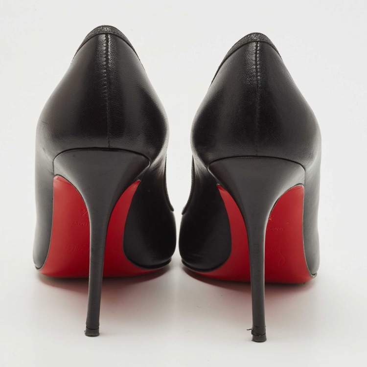 Pre Owned Christian Louboutin Black Leather and Glitter Princess Pumps Size 36.5