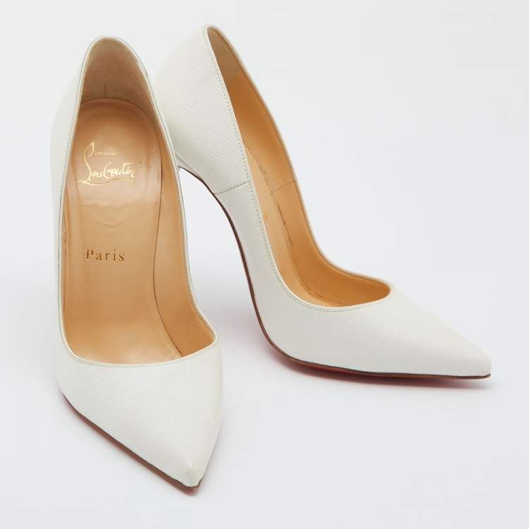 Pre Owned Christian Louboutin White Lizard Embossed Leather So Kate Pumps Size 37
