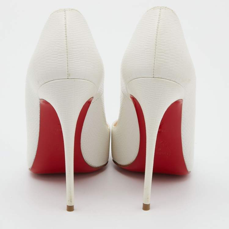 Pre Owned Christian Louboutin White Lizard Embossed Leather So Kate Pumps Size 37