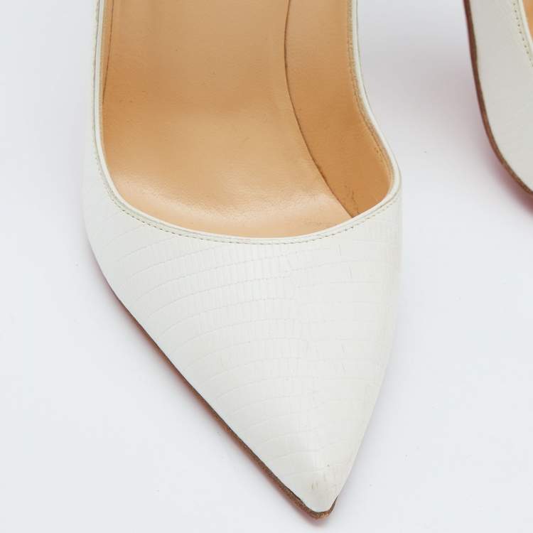 Pre Owned Christian Louboutin White Lizard Embossed Leather So Kate Pumps Size 37
