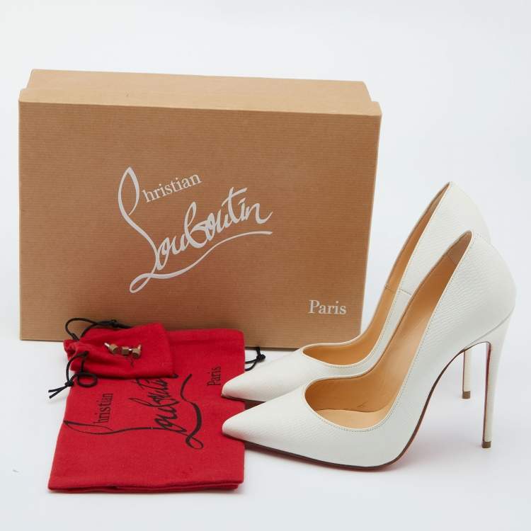 Pre Owned Christian Louboutin White Lizard Embossed Leather So Kate Pumps Size 37