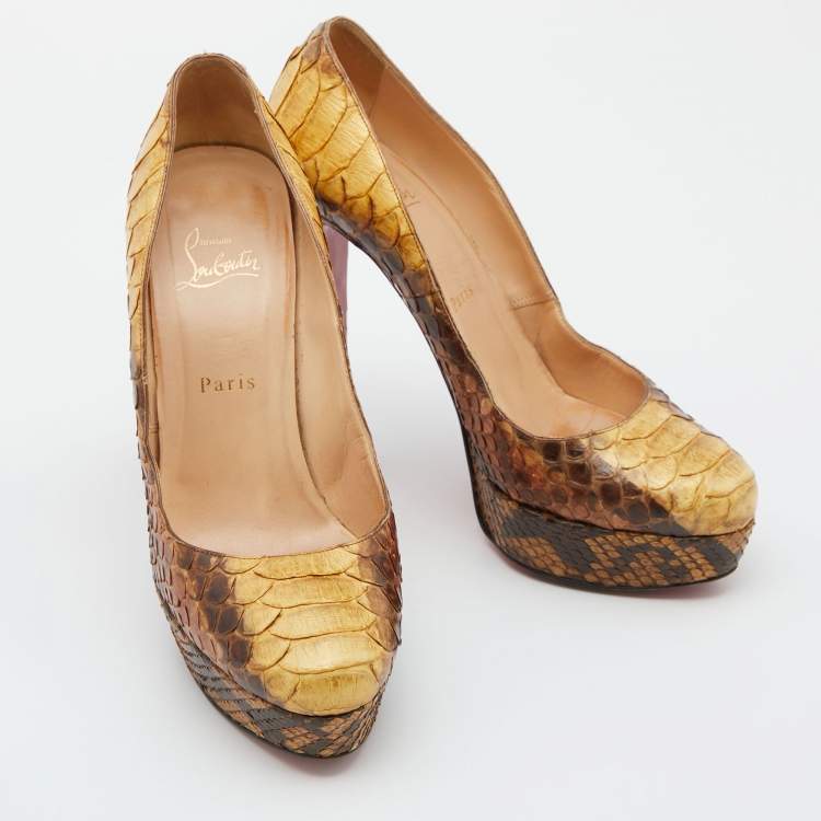 Pre Owned Christian Louboutin Yellow/Brown Python Bianca Pumps Size 39